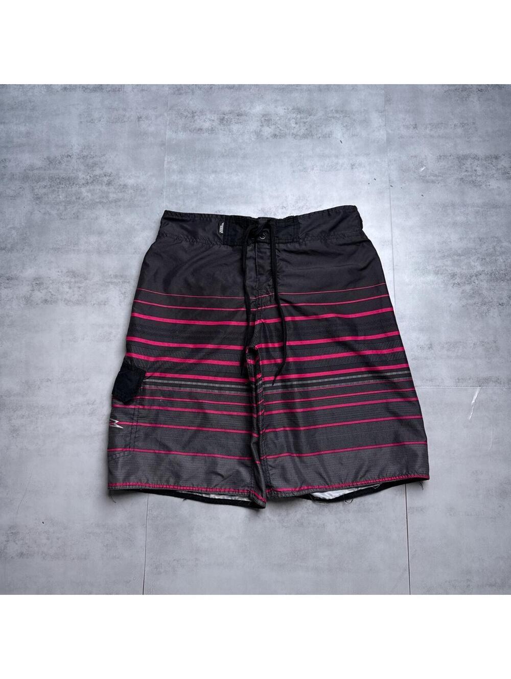 Y2K No Fear Surf Board Striped Shorts